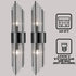 Modern Black Metal Wall Sconce with Crystal Clear Glass Rods for Bathroom Set of 2
